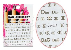 Akril hatású matrica  JS027-G Óarany Louis Vuitton, Dior, Gucci, Calvin Klein, Dolce & Gabbana logó