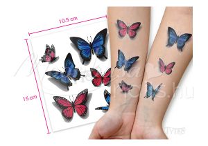 Kék és Piros Pillangó Matrica tetoválás  RH-001