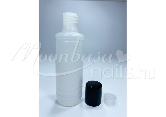 Áttetsző műanyag folyadék flakon fekete kupakkal 100ml #006 