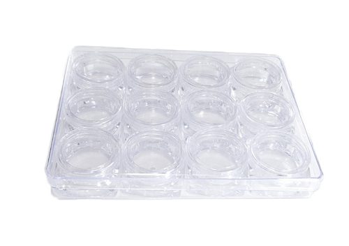 Műanyag Szögletes tégely 12x3ml/tálca #004 Átlátszó