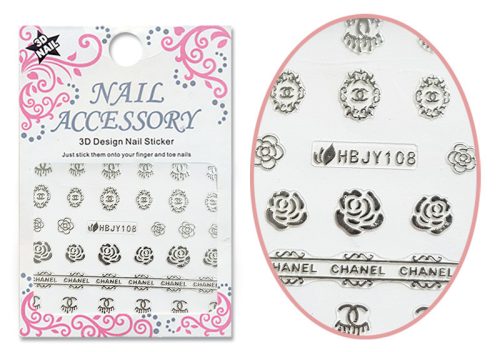 3D Akril hatású matrica  HBJY108-S Ezüst Chanel logó