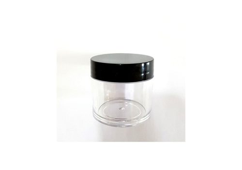 Műanyag átlátszó tégely fekete tetővel 30ml  