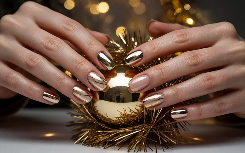 Karácsonyi műköröm – Piros, arany és kék ünnepi inspirációk 2025-re