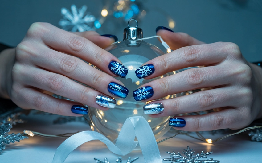 Karácsonyi műköröm – Piros, arany és kék ünnepi inspirációk 2025-re